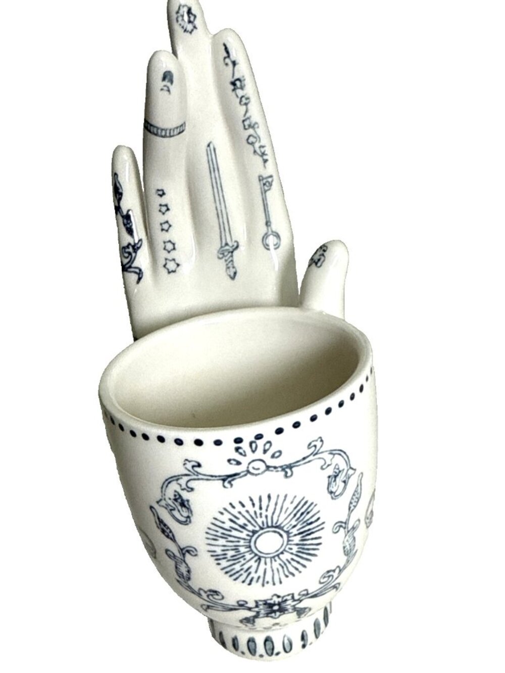 Anthropologie Lavinia Blue Ivory Ceramic Hand Pencil Cup 7" SOLD OUT - Picture 3 of 13